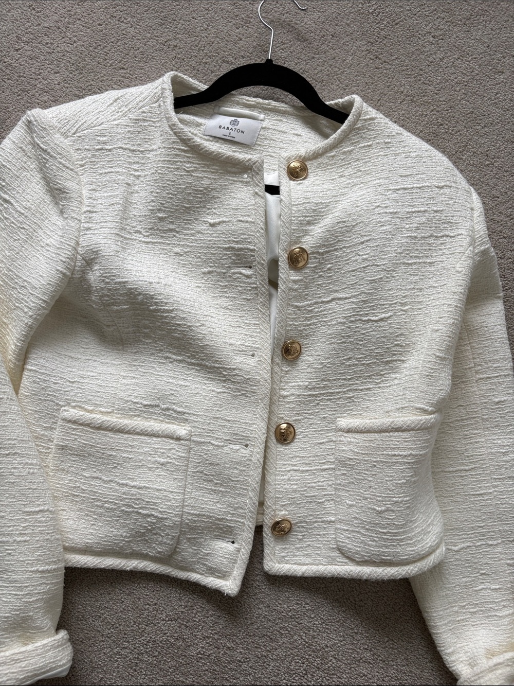 Babaton Ivory Textured Button Jacket